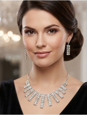 Adjustable Rhinestone Necklace And Earring Set